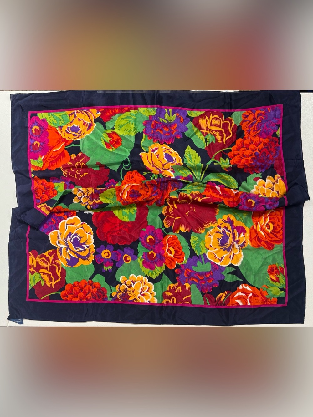 Vtg 1931 Ginnie Johansen Square Scarf 100% Silk Floral Red Yellow Japan 34”